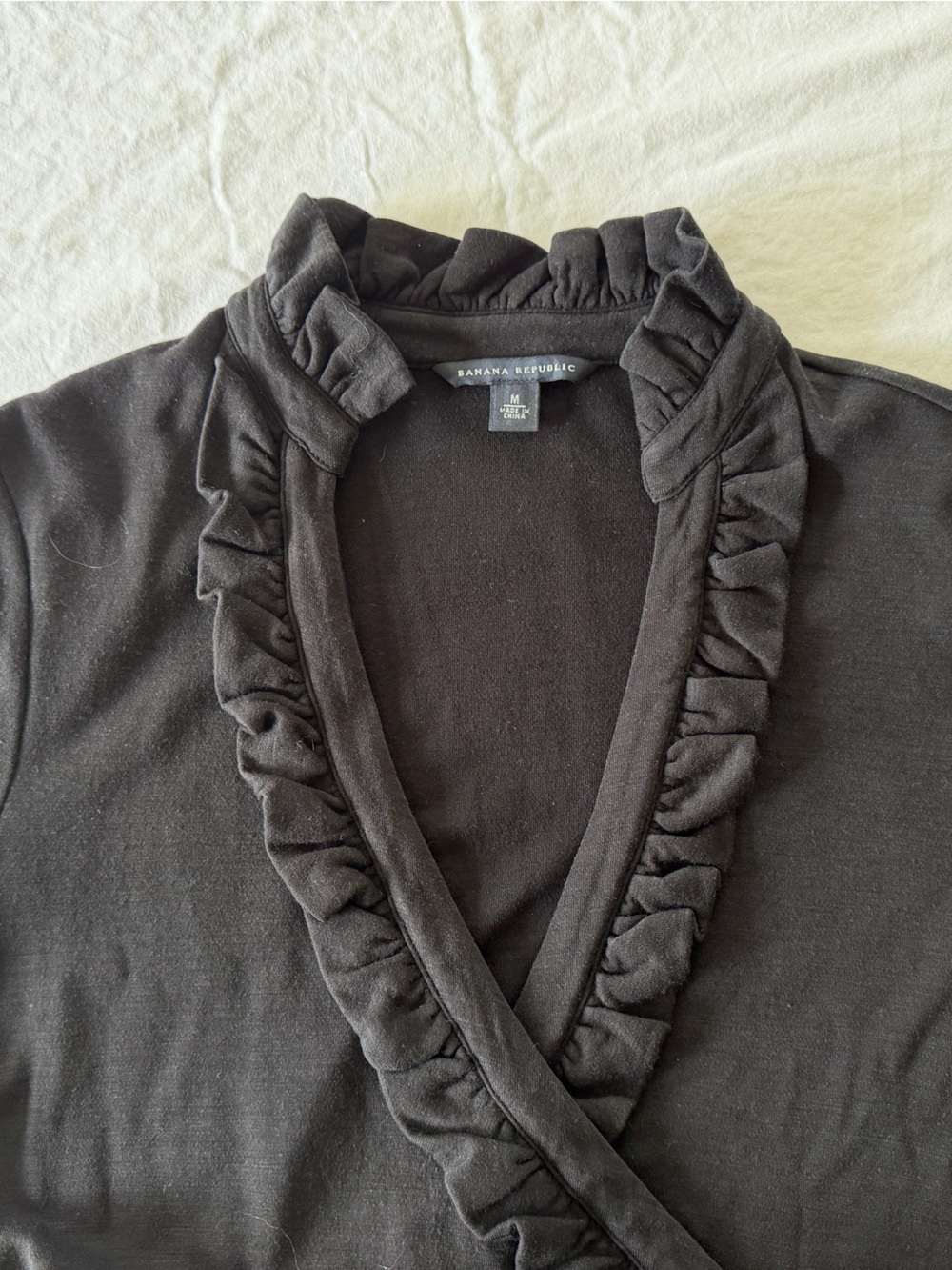 Banana Republic Black Ruffle-Trim Wrap Midi Dress